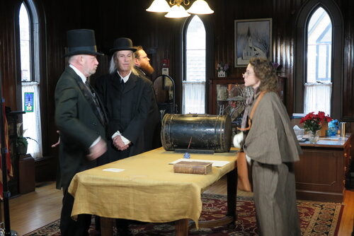 Professional actors and volunteers alike donned reproduction nineteenth century clothing to portray Ellen Martin and the Lombard women casting those first ballots for women in a general election.